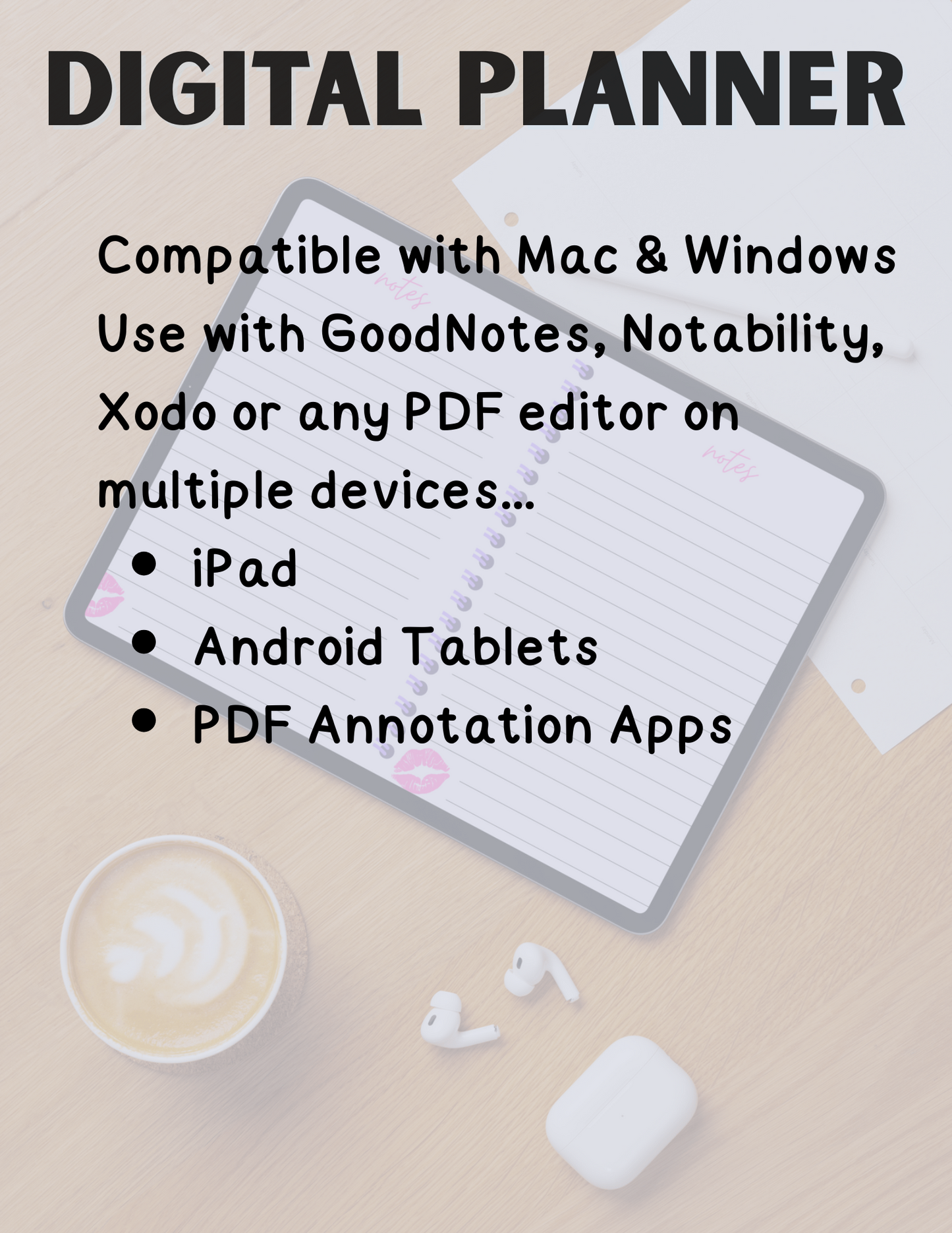Digital Notebook Planner: Coffee & Lipstick (DIGITAL PRODUCT)